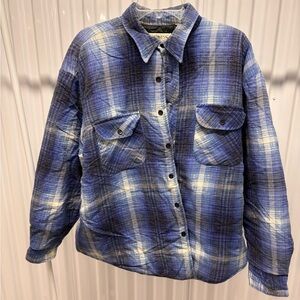 Vintage Wilderness Blue Plaid Quilted Lined Flannel Button-Up Shirt | Men's XL
